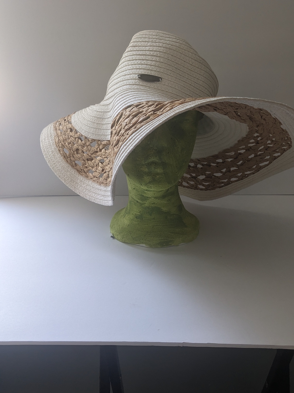 Panama Jack Cream and Tan Wide-Brim Straw Sun Hat